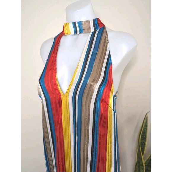 70's Style Striped Satin Maxi Dress Flowy Womens Festival A7 - Picture 5 of 15